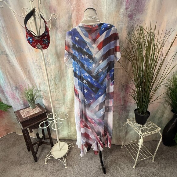 📌CLOSET FULL 4TH OF JULY Stars & Stripe Chiffon Dress with Underdress - Picture 2 of 14